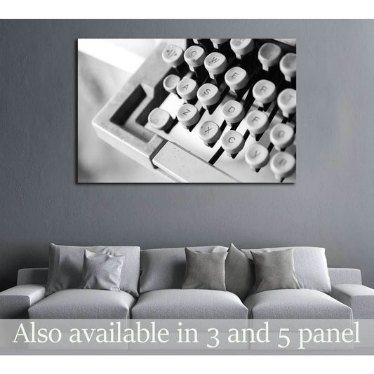 Buttons of an old typewriter machine for background - Retro style Black and White №3277 Ready to Hang Canvas Print - Zellart Canvas Prints ALL_Products, s-3277