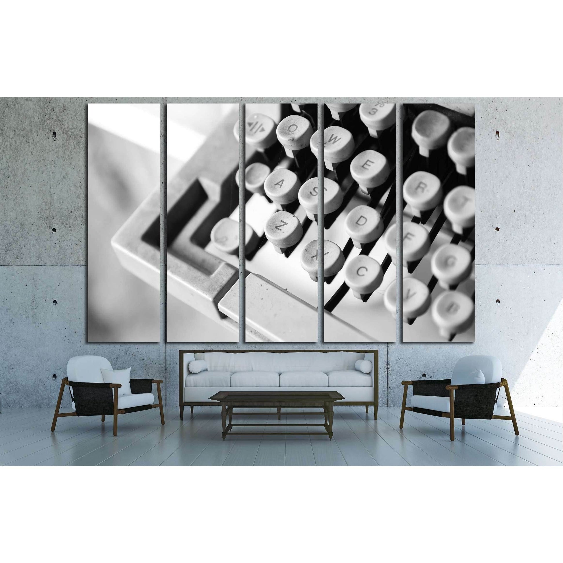 Buttons of an old typewriter machine for background - Retro style Black and White №3277 Ready to Hang Canvas Print - Zellart Canvas Prints ALL_Products, s-3277