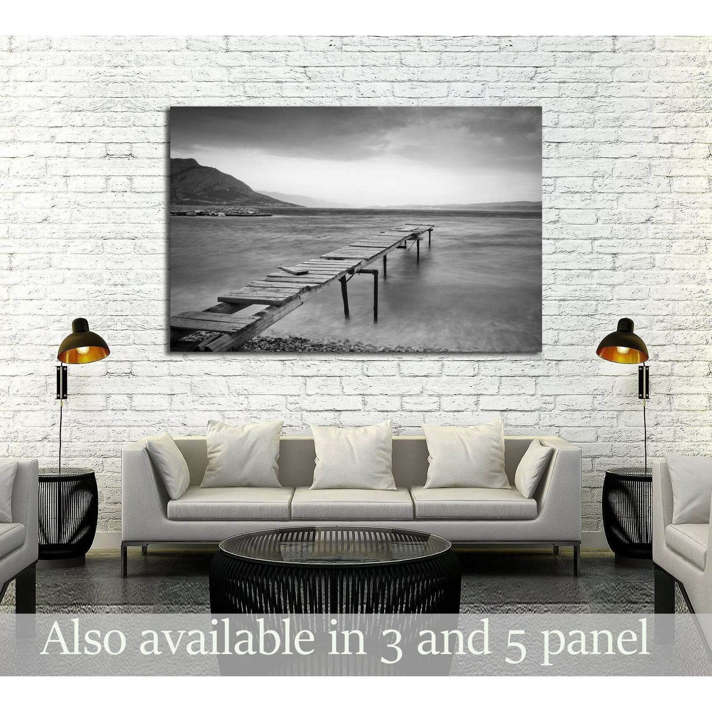 Calm scene in black and white with detail of wooden jetty №2924 Ready to Hang Canvas Print - Zellart Canvas Prints ALL_Products, s-2924