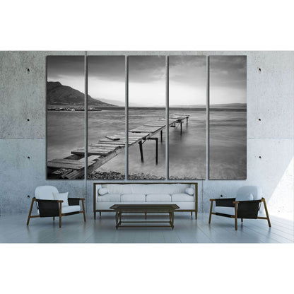 Calm scene in black and white with detail of wooden jetty №2924 Ready to Hang Canvas Print - Zellart Canvas Prints ALL_Products, s-2924