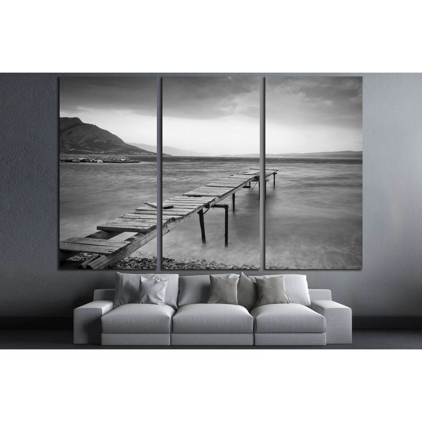 Calm scene in black and white with detail of wooden jetty №2924 Ready to Hang Canvas Print - Zellart Canvas Prints ALL_Products, s-2924