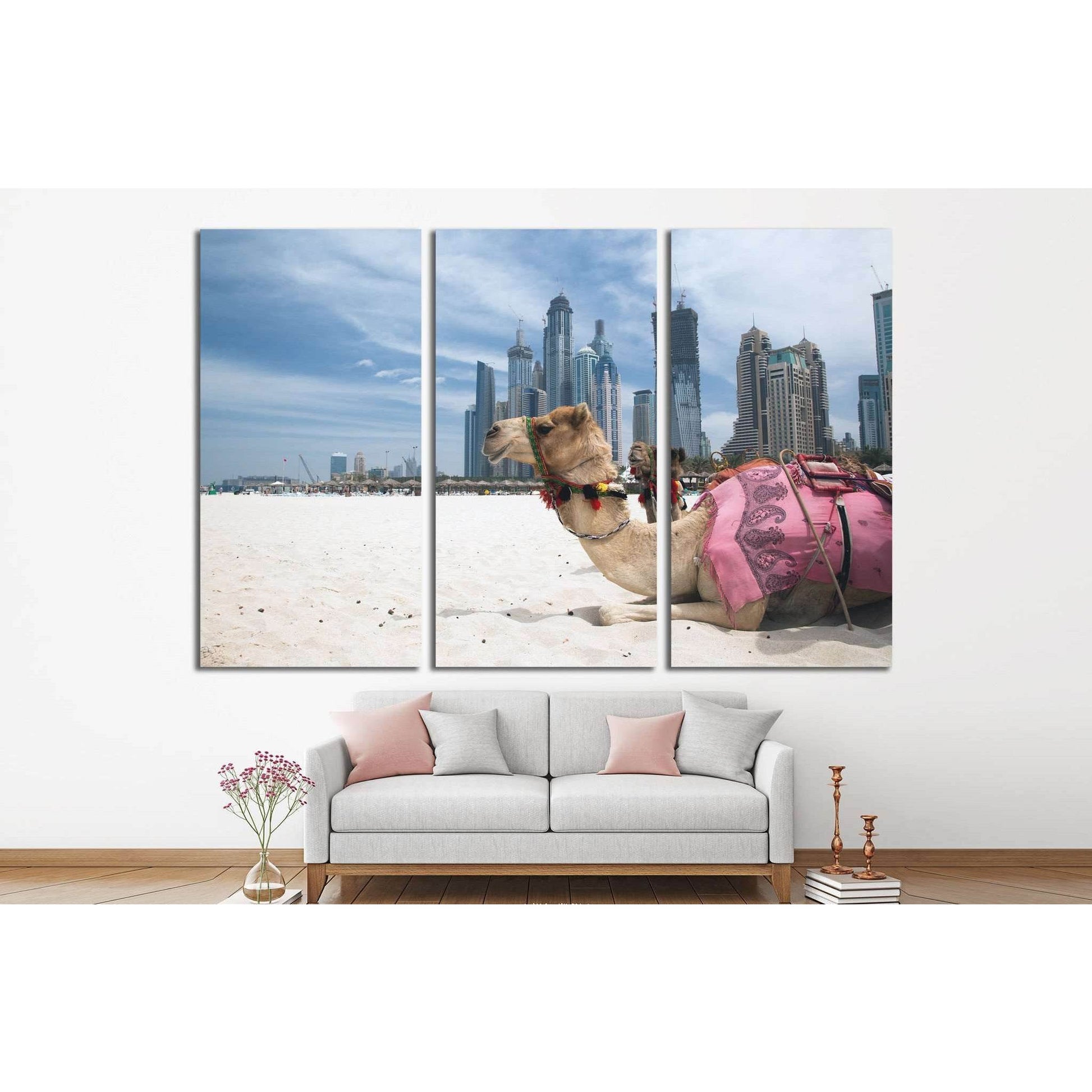 Camel at the urban background of Dubai №1135 Ready to Hang Canvas Print - Zellart Canvas Prints ALL_Products, s-1135