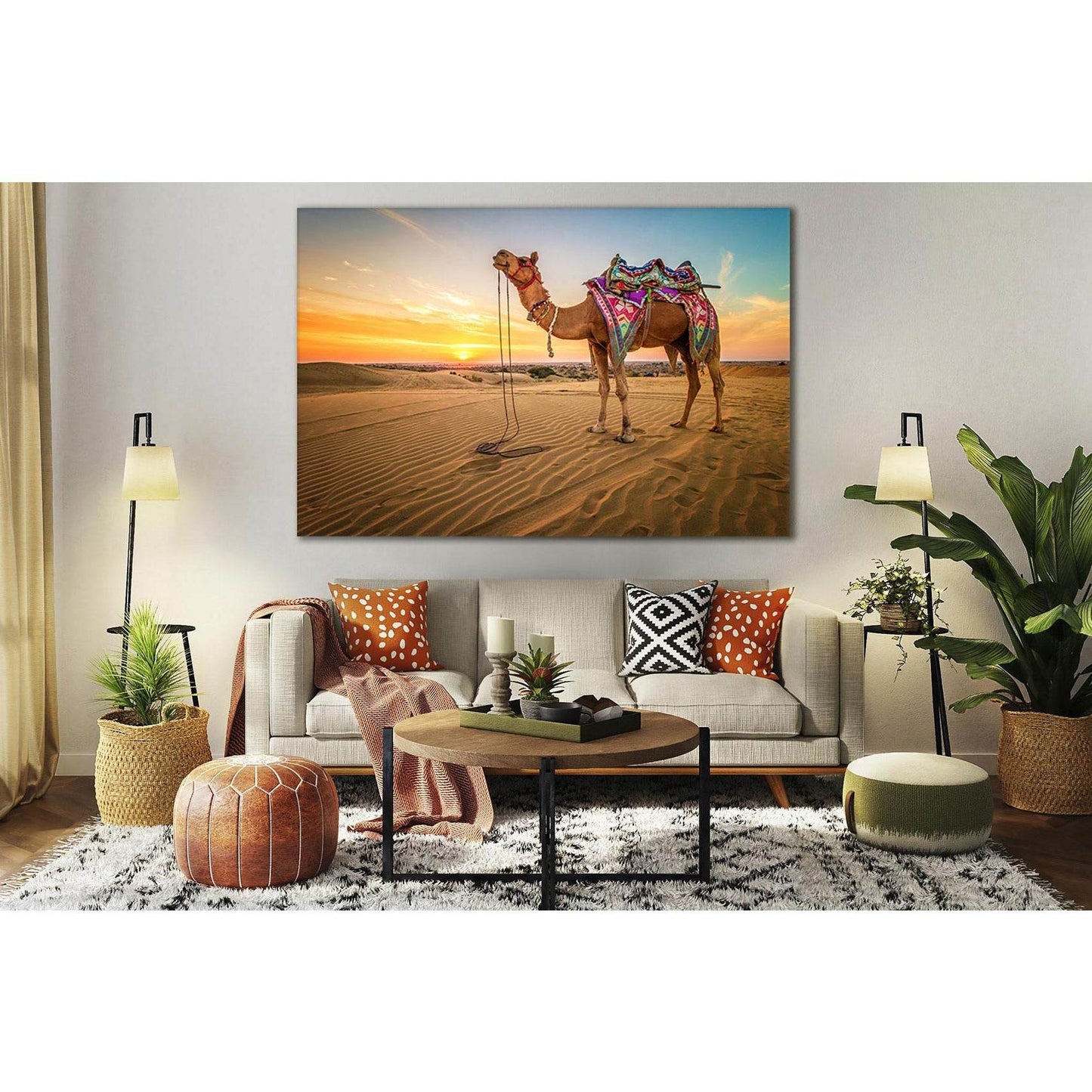 Camel In The Desert During Sunset №SL227 Ready to Hang Canvas Print - Zellart Canvas Prints 0new, ALL_Products, SUNRISE & SUNSET WALL ART