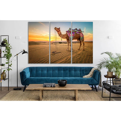 Camel In The Desert During Sunset №SL227 Ready to Hang Canvas Print - Zellart Canvas Prints 0new, ALL_Products, SUNRISE & SUNSET WALL ART