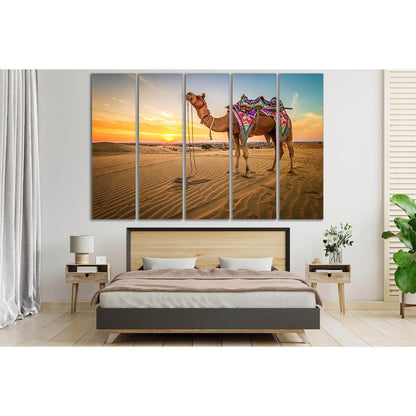 Camel In The Desert During Sunset №SL227 Ready to Hang Canvas Print - Zellart Canvas Prints 0new, ALL_Products, SUNRISE & SUNSET WALL ART
