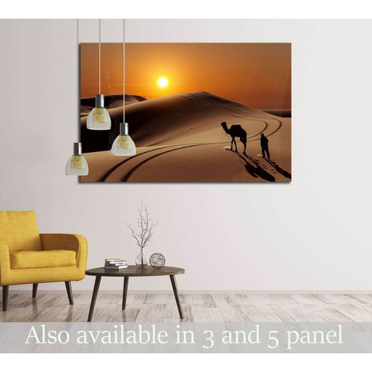 Camel with herdsman in the Sahara desert, Morocco №2695 Ready to Hang Canvas Print - Zellart Canvas Prints ALL_Products, s-2695