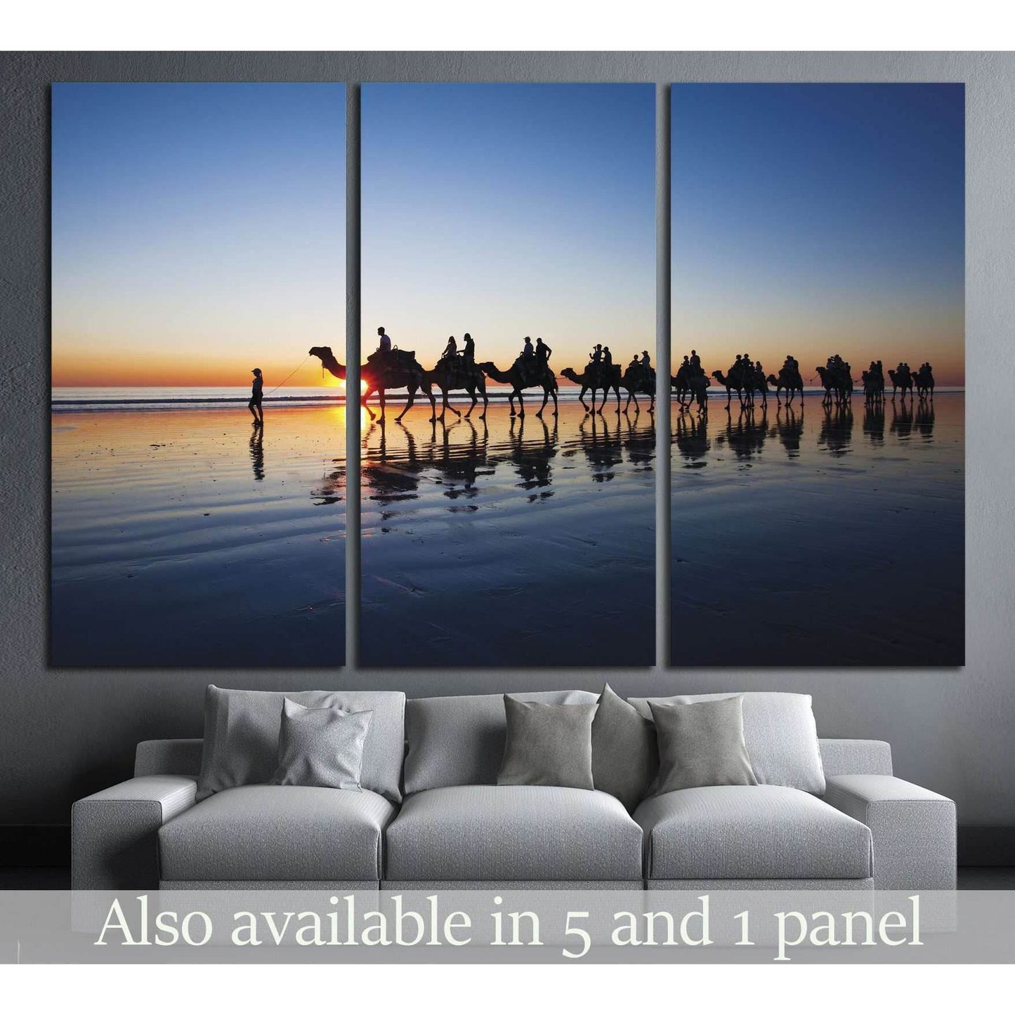 Camels walking on Cable Beach, Broome, Western Australia during sunset №2381 Ready to Hang Canvas Print - Zellart Canvas Prints ALL_Products, s-2381
