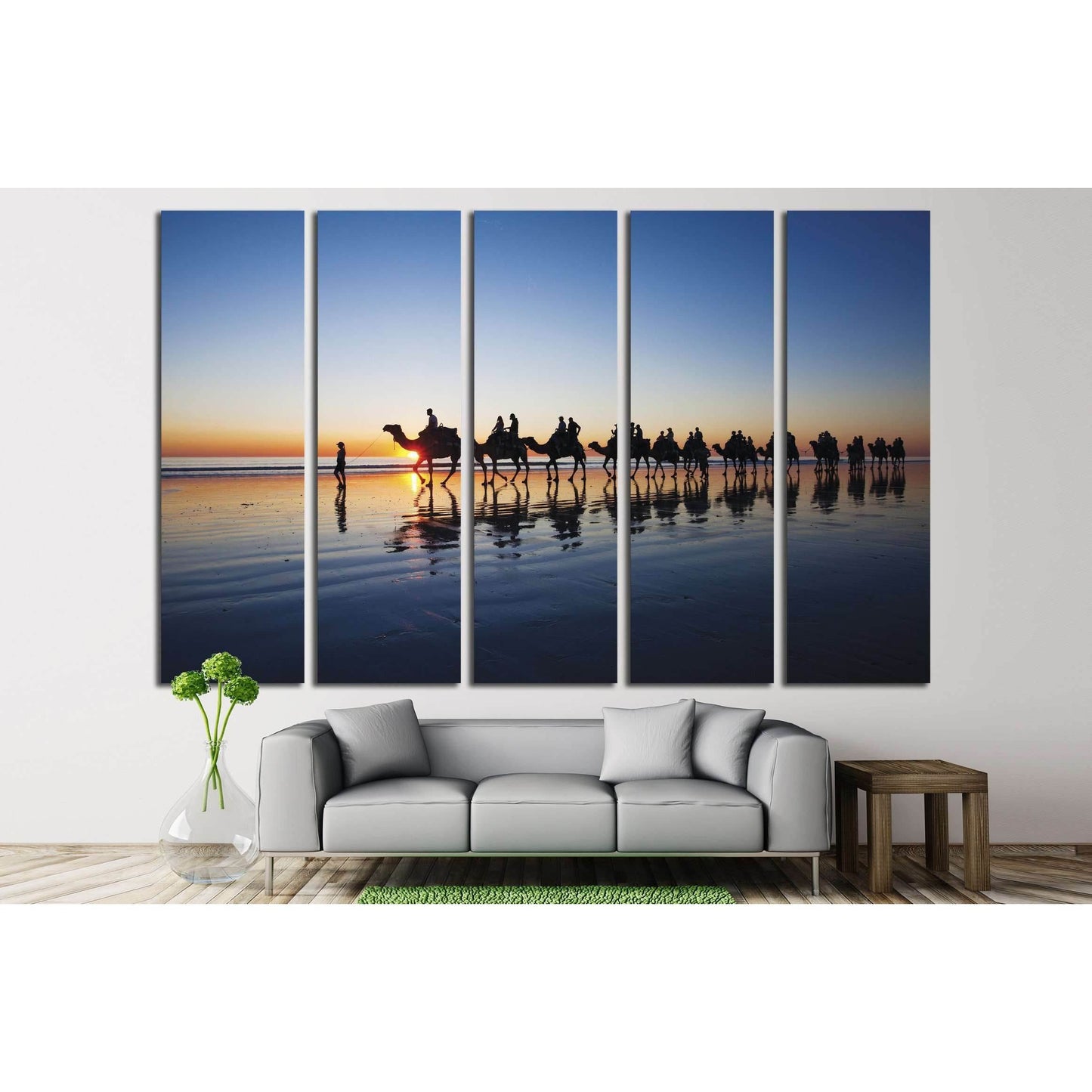 Camels walking on Cable Beach, Broome, Western Australia during sunset №2381 Ready to Hang Canvas Print - Zellart Canvas Prints ALL_Products, s-2381