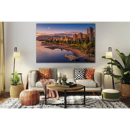 Canada Coast Evening Vancouver №SL315 Ready to Hang Canvas Print - Zellart Canvas Prints 0new, ALL_Products, Cityscapes & Skylines