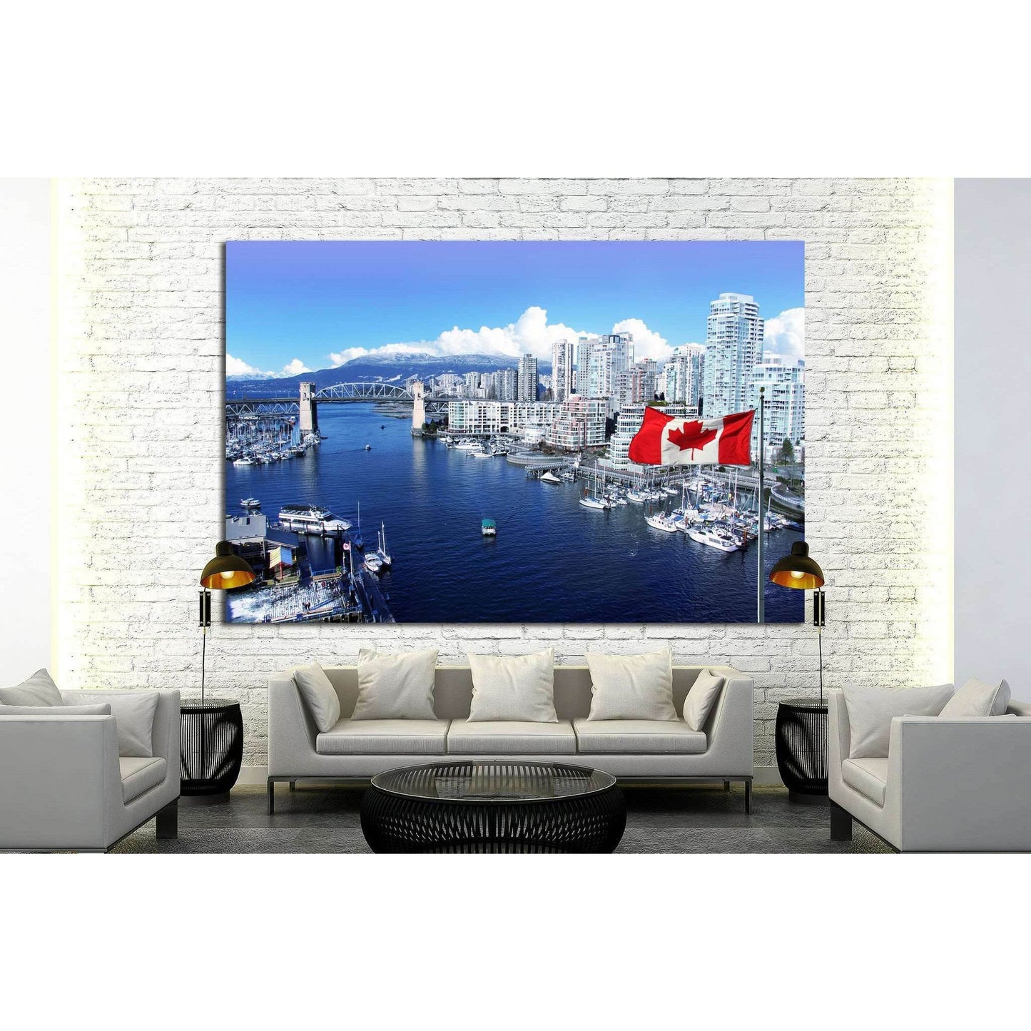 Canadian flag, False Creek, Burrard street bridge, Vancouver, Canada №1269 Ready to Hang Canvas PrintCanvas art arrives ready to hang, with hanging accessories included and no additional framing required. Every canvas print is hand-crafted, made on-demand