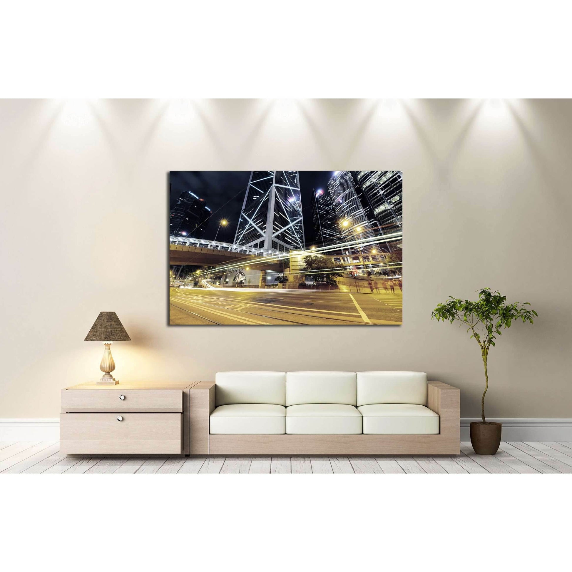 Car light trails and urban landscape in Hong Kong №2160 Ready to Hang Canvas Print - Zellart Canvas Prints ALL_Products, s-2160
