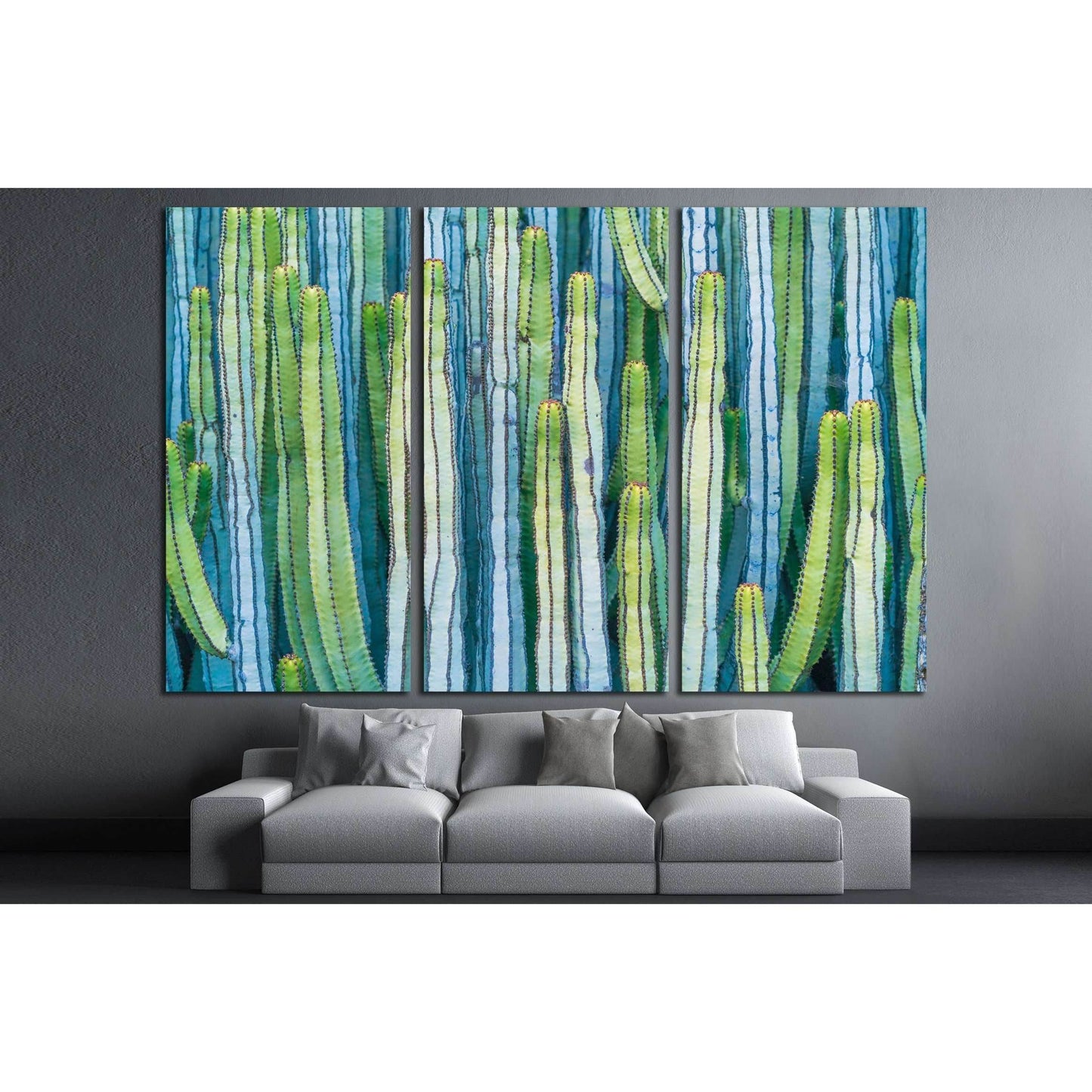 CARDON CACTUS IN SUMMER WITH RICH BLUE GREEN AND TORQOUISE COLORS №2828 Ready to Hang Canvas Print - Zellart Canvas Prints ALL_Products, s-2828