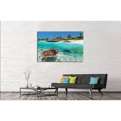Caribbean Sea scenery with green turtle in Mexico №2502 Ready to Hang Canvas Print - Zellart Canvas Prints ALL_Products, s-2502