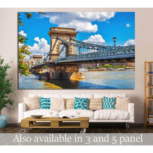 Chain bridge on danube river in budapest, hungary №1230 Ready to Hang Canvas Print - Zellart Canvas Prints ALL_Products, s-1230