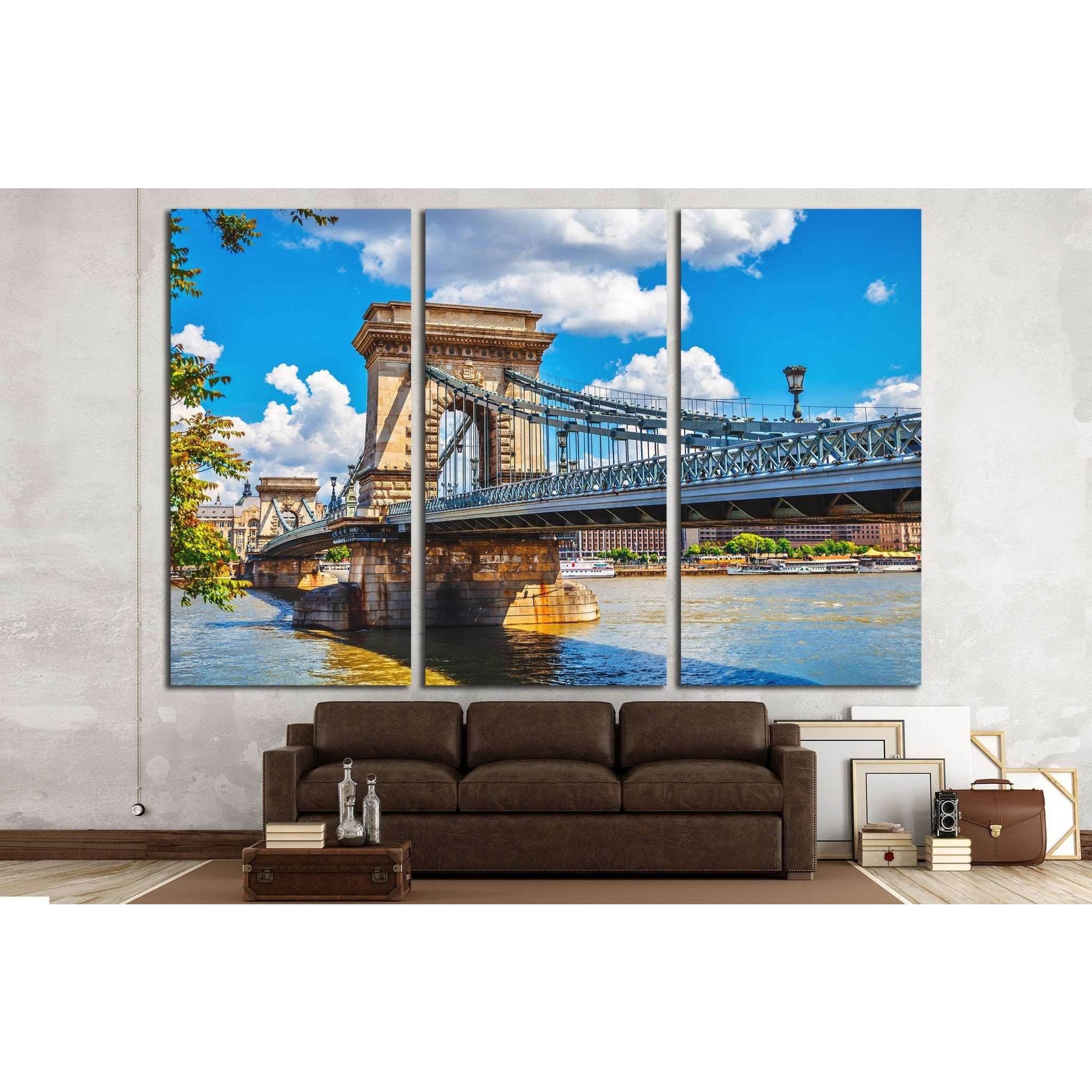 Chain bridge on danube river in budapest, hungary №1230 Ready to Hang Canvas Print