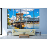Chain bridge on danube river in budapest, hungary №1230 Ready to Hang Canvas Print