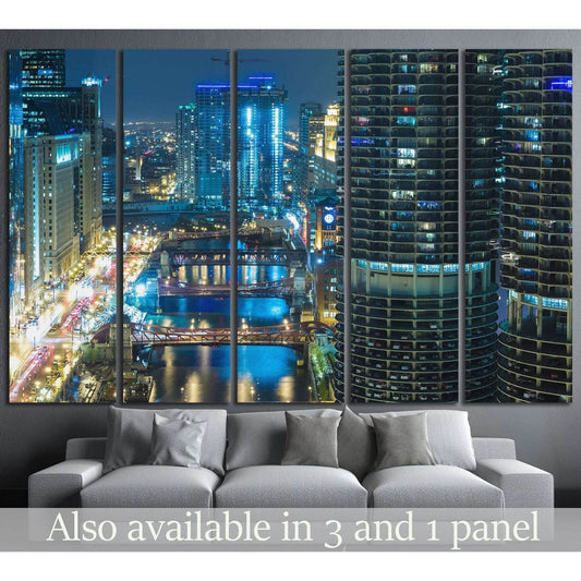 Chicago at night, Illinois, USA №1137 Ready to Hang Canvas Print - Zellart Canvas Prints ALL_Products, s-1137
