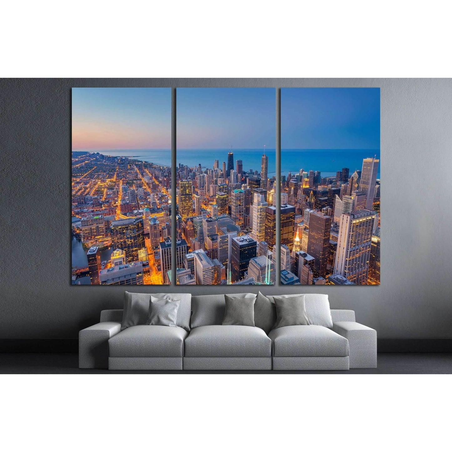 Chicago. Cityscape image of Chicago downtown during twilight blue hour №2408 Ready to Hang Canvas Print - Zellart Canvas Prints ALL_Products, s-2408