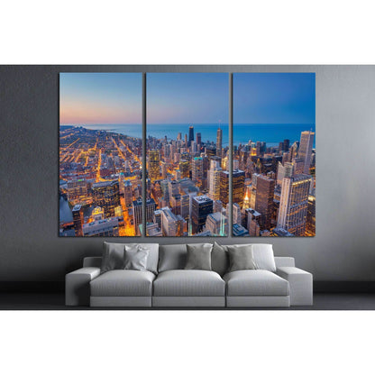 Chicago. Cityscape image of Chicago downtown during twilight blue hour №2408 Ready to Hang Canvas Print - Zellart Canvas Prints ALL_Products, s-2408