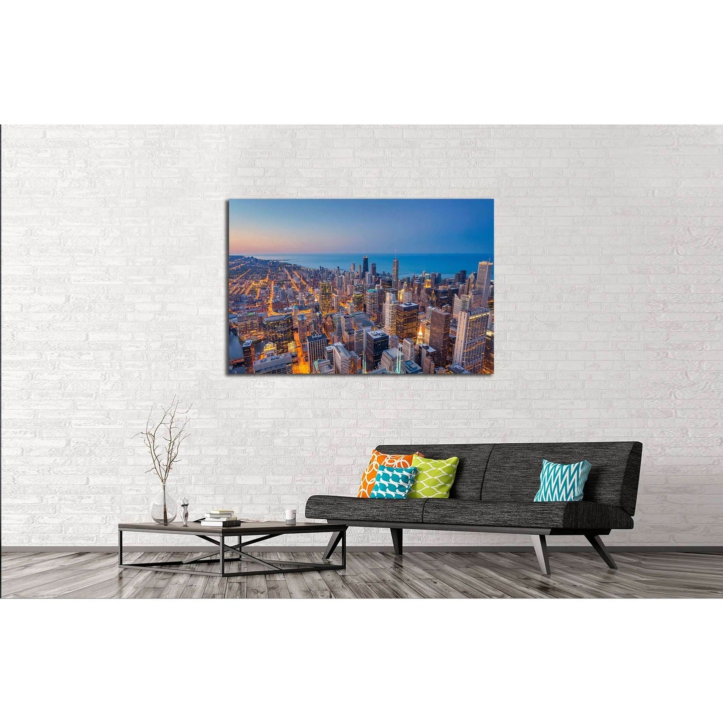 Chicago. Cityscape image of Chicago downtown during twilight blue hour №2408 Ready to Hang Canvas Print - Zellart Canvas Prints ALL_Products, s-2408