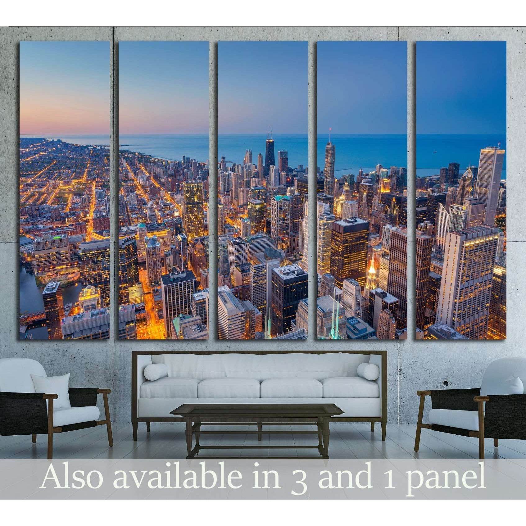 Chicago. Cityscape image of Chicago downtown during twilight blue hour №2408 Ready to Hang Canvas Print - Zellart Canvas Prints ALL_Products, s-2408