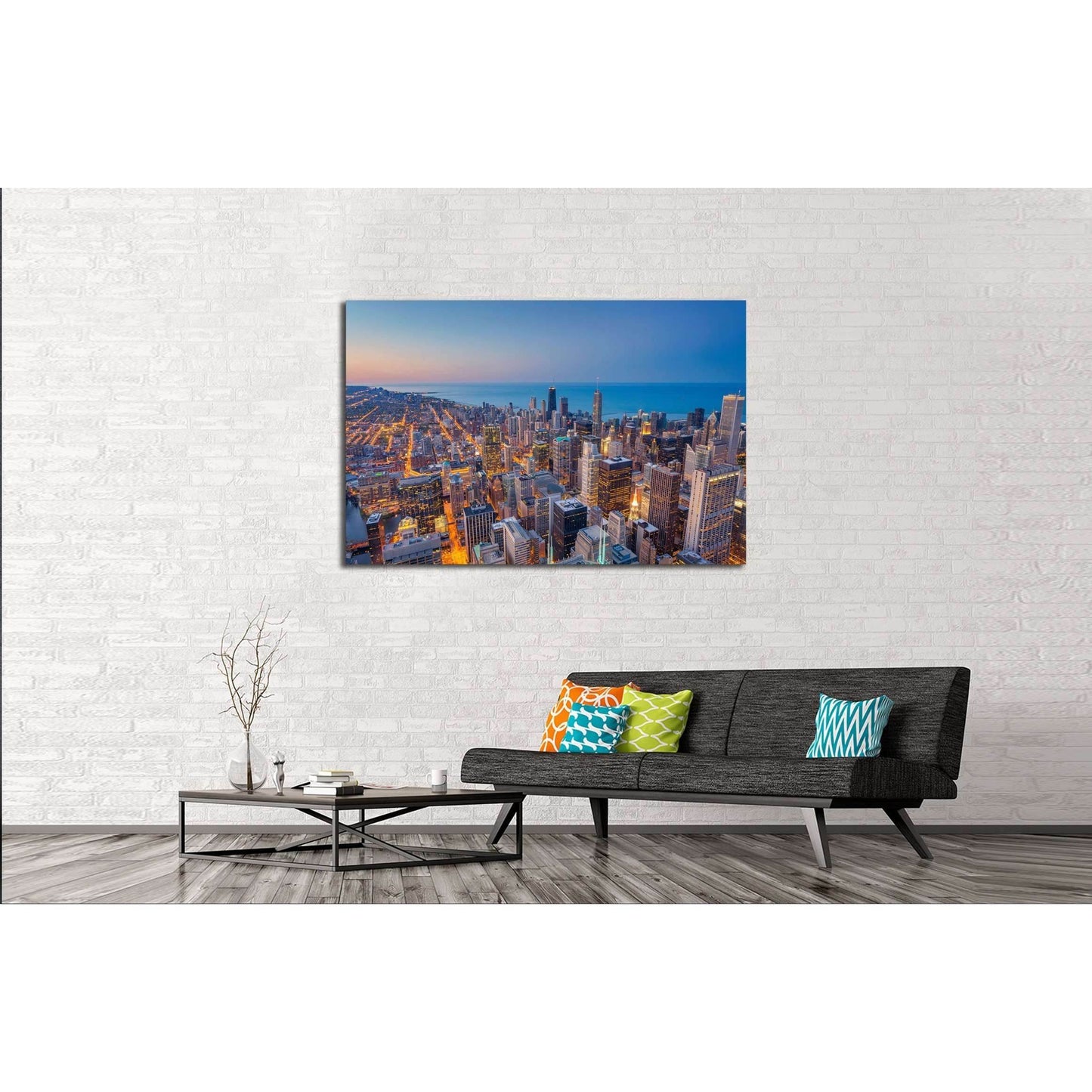 Chicago. Cityscape image of Chicago downtown during twilight blue hour №2408 Ready to Hang Canvas PrintCanvas art arrives ready to hang, with hanging accessories included and no additional framing required. Every canvas print is hand-crafted, made on-dema