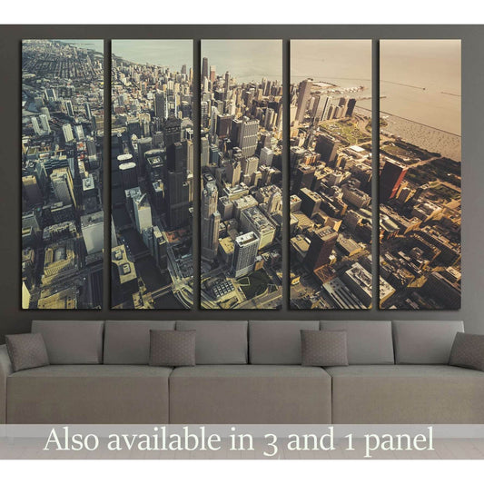 Chicago Downtown- Aerial View with desaturated colors №2326 Ready to Hang Canvas Print - Zellart Canvas Prints ALL_Products, s-2326