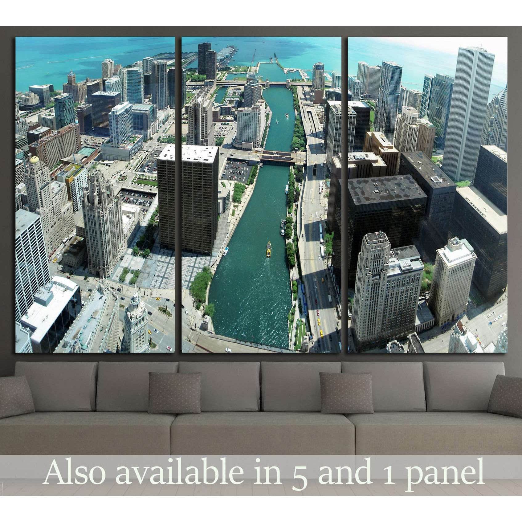 Chicago skyline panorama from 88th floor on Chicago river №2140 Ready to Hang Canvas Print - Zellart Canvas Prints ALL_Products, s-2140