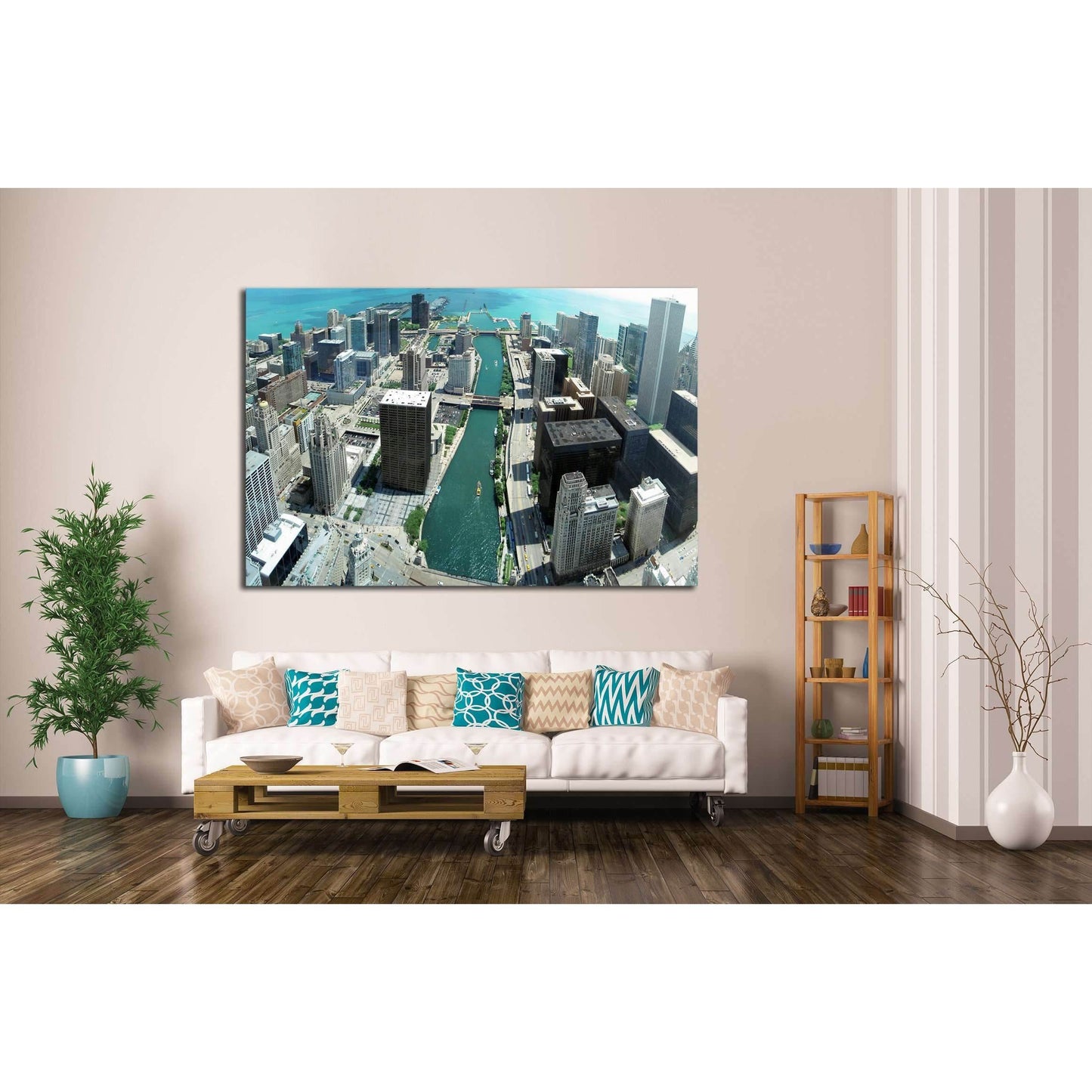 Chicago skyline panorama from 88th floor on Chicago river №2140 Ready to Hang Canvas Print - Zellart Canvas Prints ALL_Products, s-2140