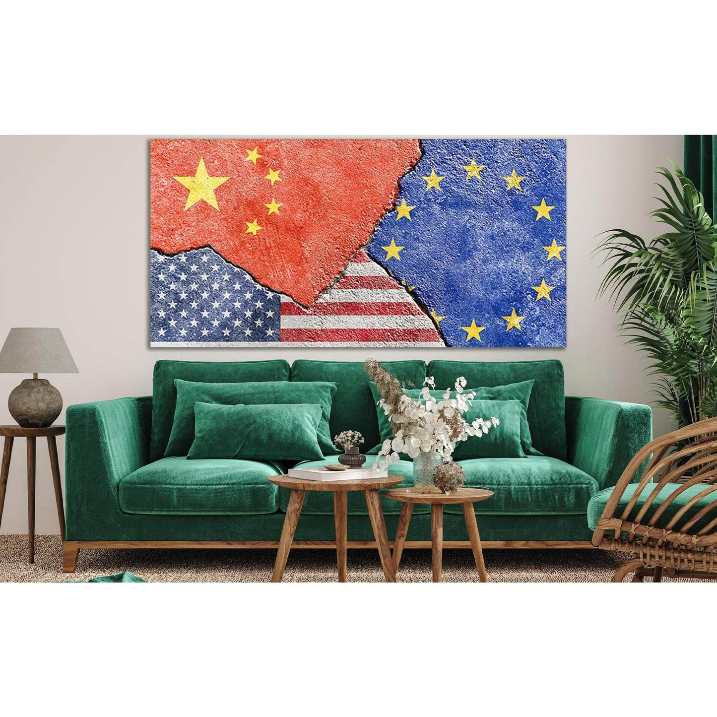 China Vs Usa Vs Eu National Flags №SL1183 Ready to Hang Canvas Print - Zellart Canvas Prints 0new, ALL_Products, Flags