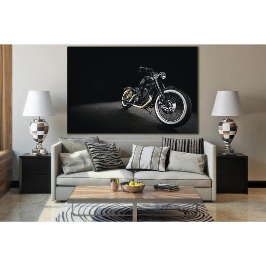 Chopper Motorcycle On Black Background №SL749 Ready to Hang Canvas Print - Zellart Canvas Prints 0new, ALL_Products, Engine, Engines Wall Art