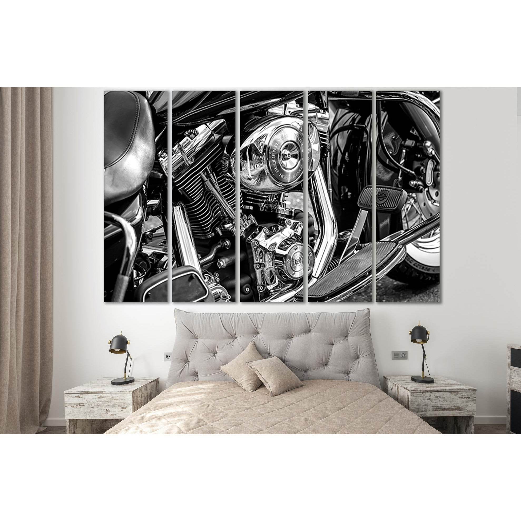 Motorcycle Engine Canvas Print, Chrome Photo for Garage - Zellart