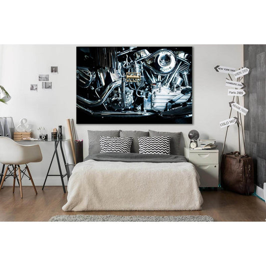 Chrome Plated Motorcycle Motor №SL774 Ready to Hang Canvas Print - Zellart Canvas Prints 0new, ALL_Products, Engine, Engines Wall Art