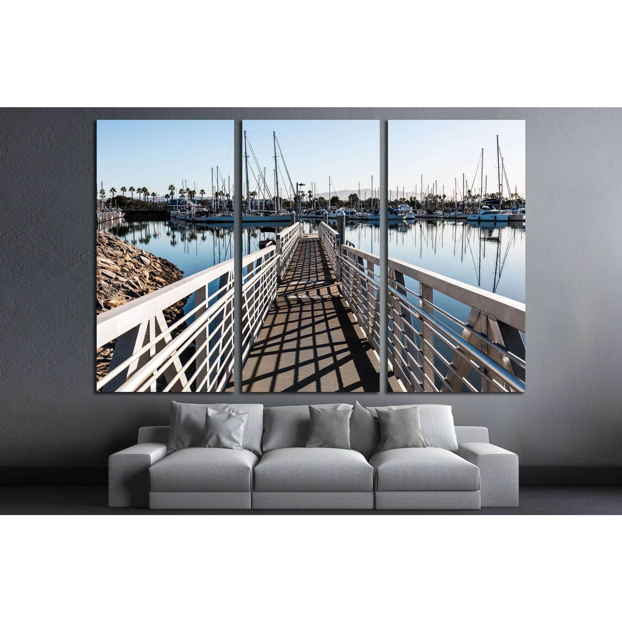 Chula Vista Bayfront park boat launch ramp with boats moored in marina №2105 Ready to Hang Canvas Print