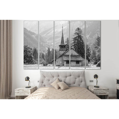 Church In The Mountains Black And White №SL832 Ready to Hang Canvas Print - Zellart Canvas Prints 0new, ALL_Products, Black & White Wall Art