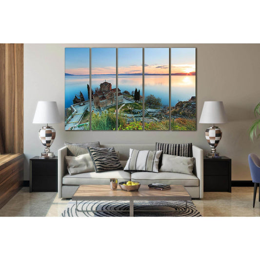 Church Near Lake Sunset №SL216 Ready to Hang Canvas Print - Zellart Canvas Prints 0new, ALL_Products, SUNRISE & SUNSET WALL ART