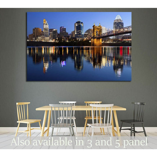 Cincinnati and John A. Roebling Suspension Bridge at twilight №1674 Ready to Hang Canvas PrintCanvas art arrives ready to hang, with hanging accessories included and no additional framing required. Every canvas print is hand-crafted, made on-demand at our