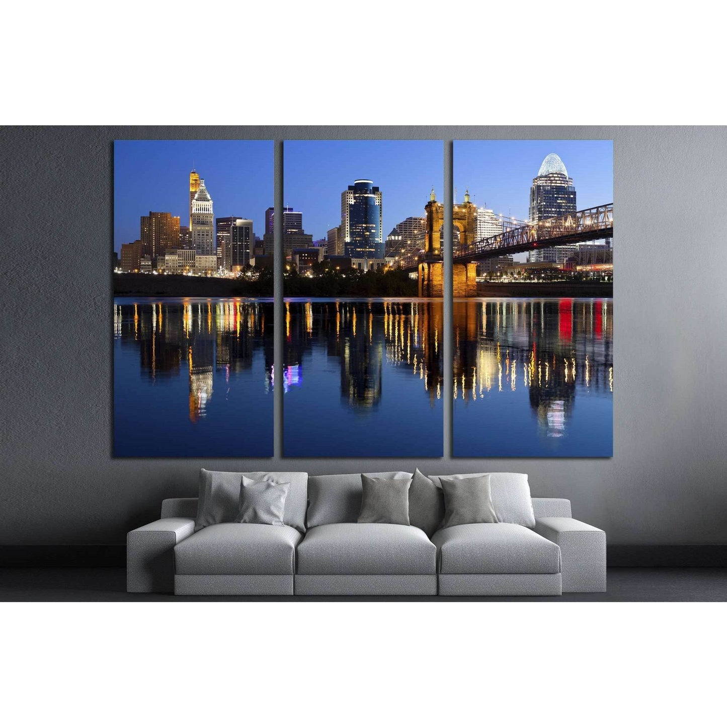Cincinnati and John A. Roebling Suspension Bridge at twilight №1674 Ready to Hang Canvas PrintCanvas art arrives ready to hang, with hanging accessories included and no additional framing required. Every canvas print is hand-crafted, made on-demand at our