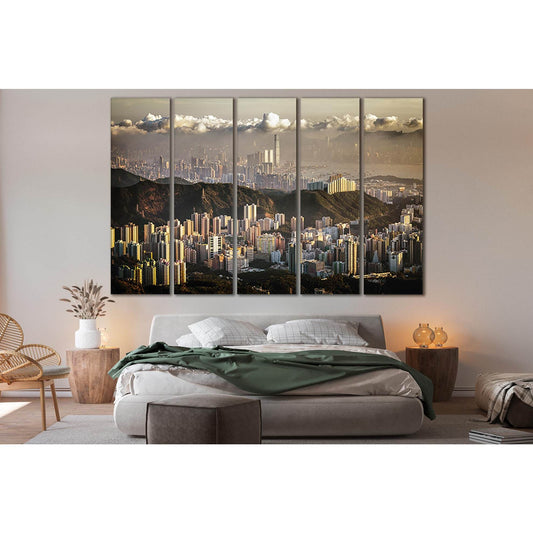 City Buildings Under A Cloudy Sky №SL361 Ready to Hang Canvas Print - Zellart Canvas Prints 0new, ALL_Products, Cityscapes & Skylines