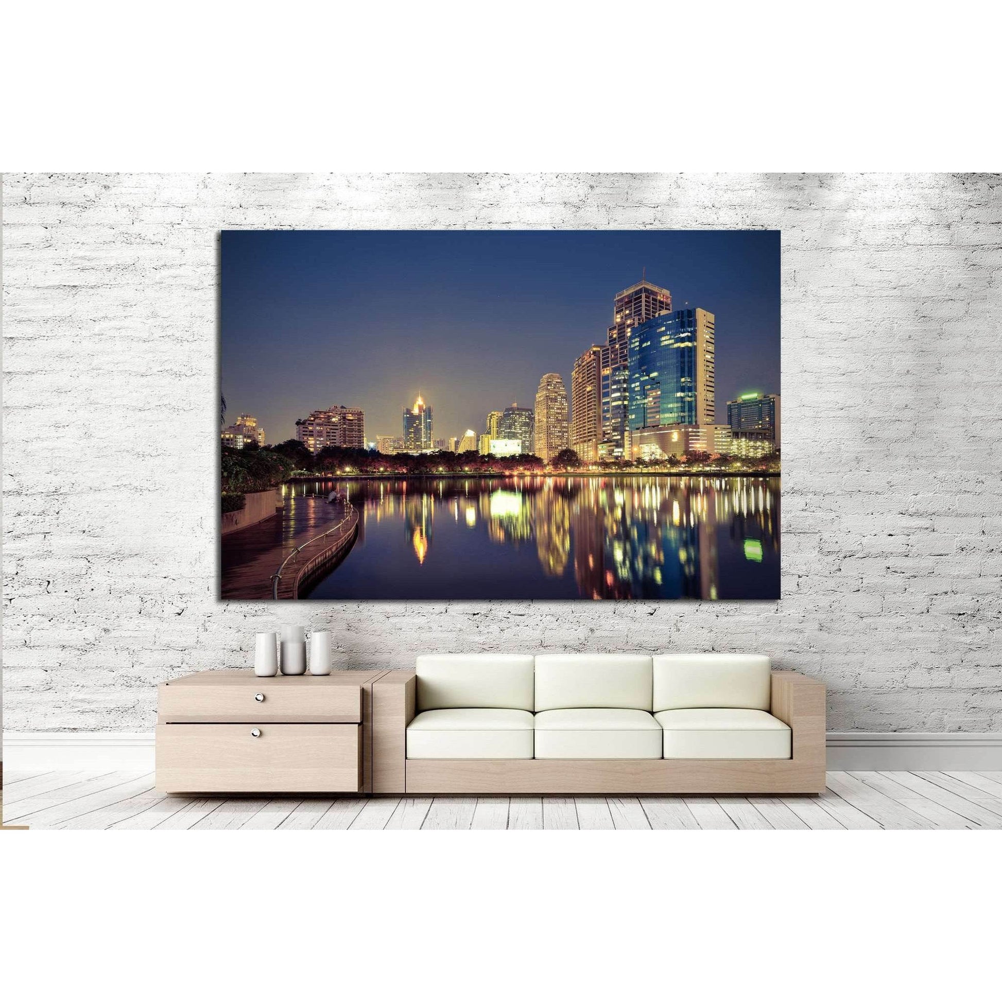 City downtown at night №1026 Ready to Hang Canvas Print - Zellart Canvas Prints ALL_Products, s-1026