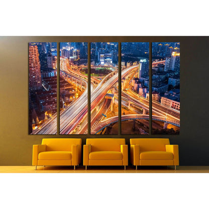 city interchange closeup at night , beautiful transport infrastructure background №2283 Ready to Hang Canvas Print - Zellart Canvas Prints ALL_Products, s-2283