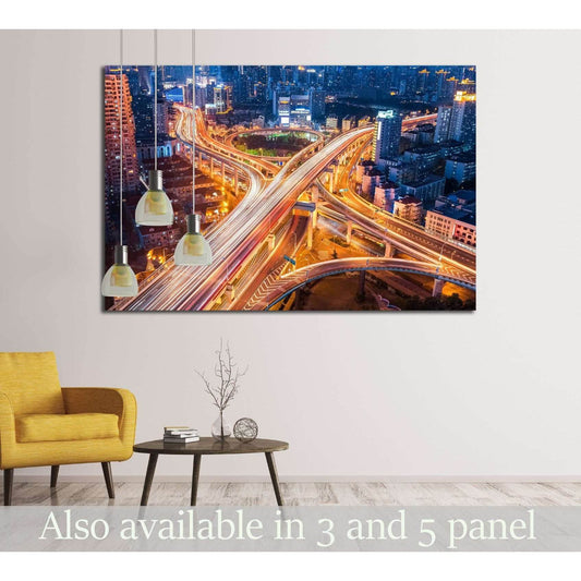 city interchange closeup at night , beautiful transport infrastructure background №2283 Ready to Hang Canvas Print - Zellart Canvas Prints ALL_Products, s-2283