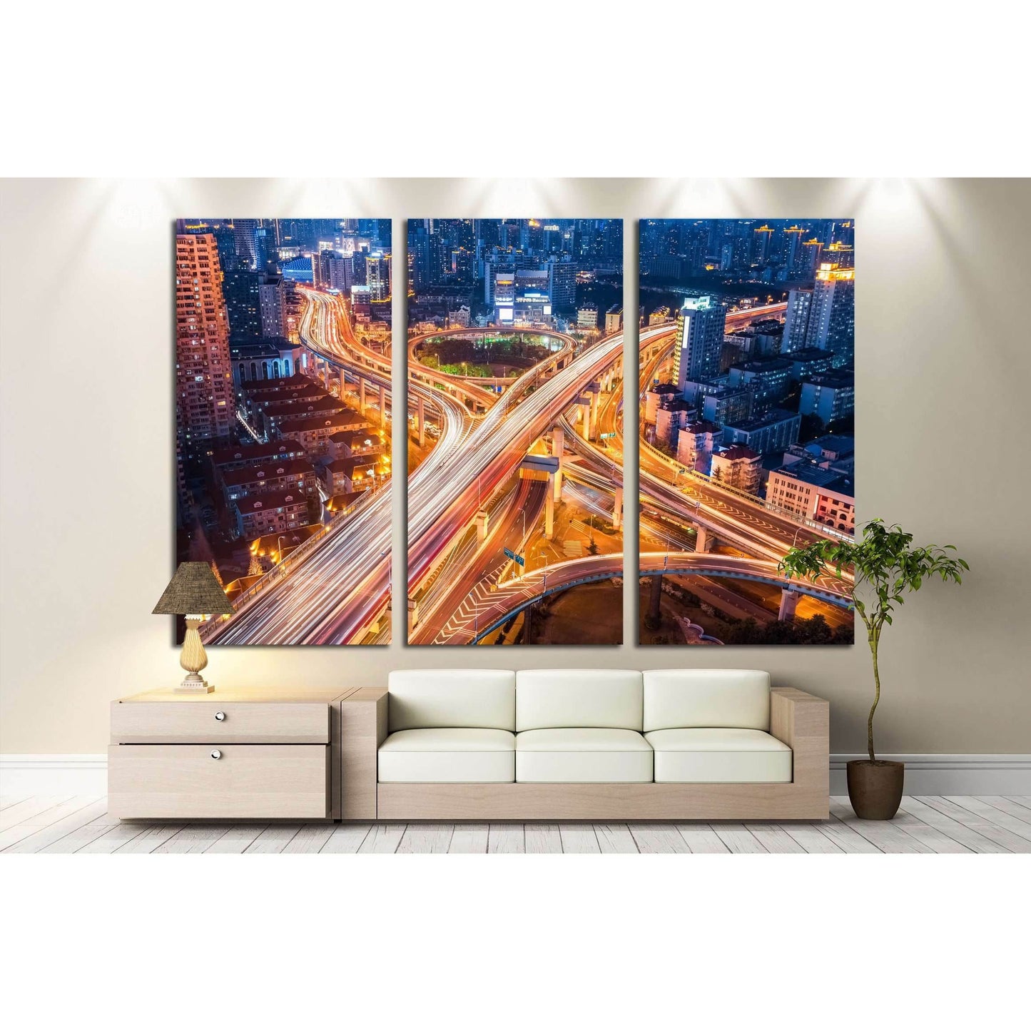 city interchange closeup at night , beautiful transport infrastructure background №2283 Ready to Hang Canvas Print - Zellart Canvas Prints ALL_Products, s-2283