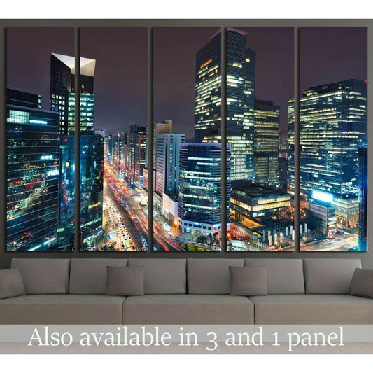 Gangnam Seoul night skyline canvas print above a sofa in a modern living room