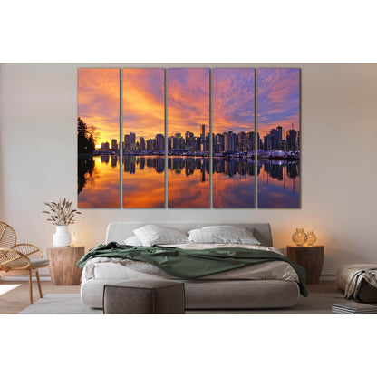 City Reflection In The River Sunset №SL268 Ready to Hang Canvas Print - Zellart Canvas Prints 0new, ALL_Products, SUNRISE & SUNSET WALL ART