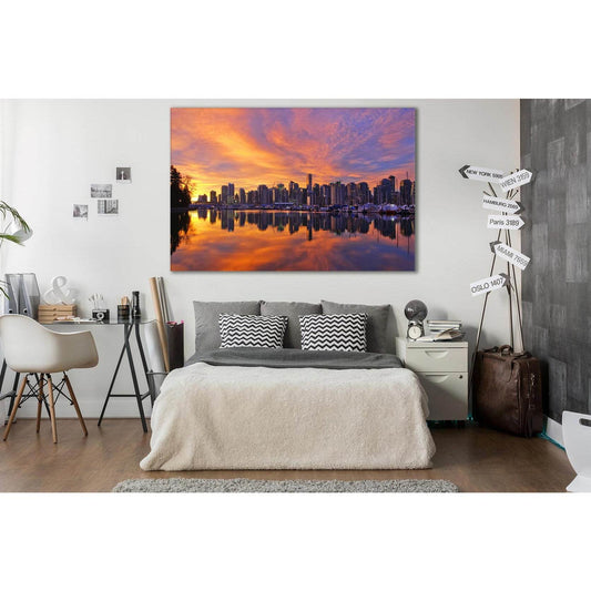 City Reflection In The River Sunset №SL268 Ready to Hang Canvas Print - Zellart Canvas Prints 0new, ALL_Products, SUNRISE & SUNSET WALL ART