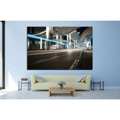 City road viaduct streetscape of night scene №1434 Ready to Hang Canvas Print - Zellart Canvas Prints ALL_Products, s-1434