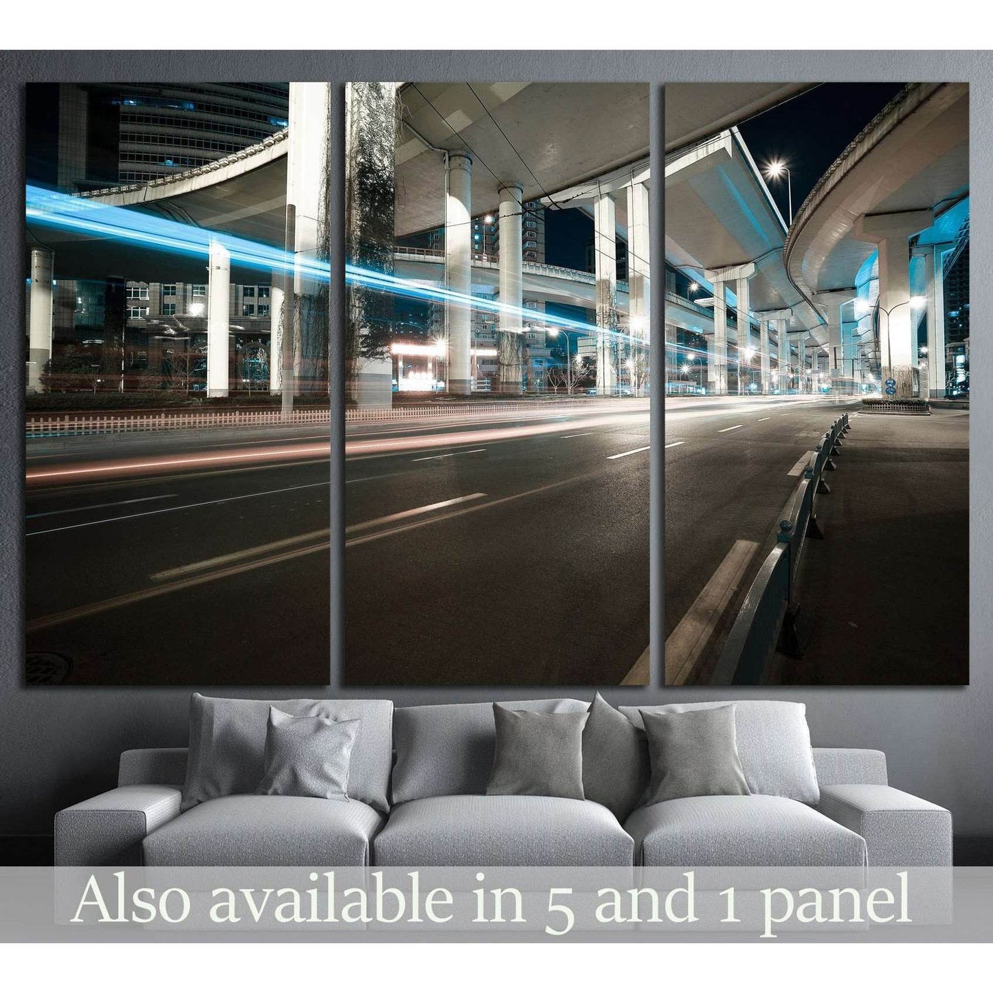City road viaduct streetscape of night scene №1434 Ready to Hang Canvas Print - Zellart Canvas Prints ALL_Products, s-1434