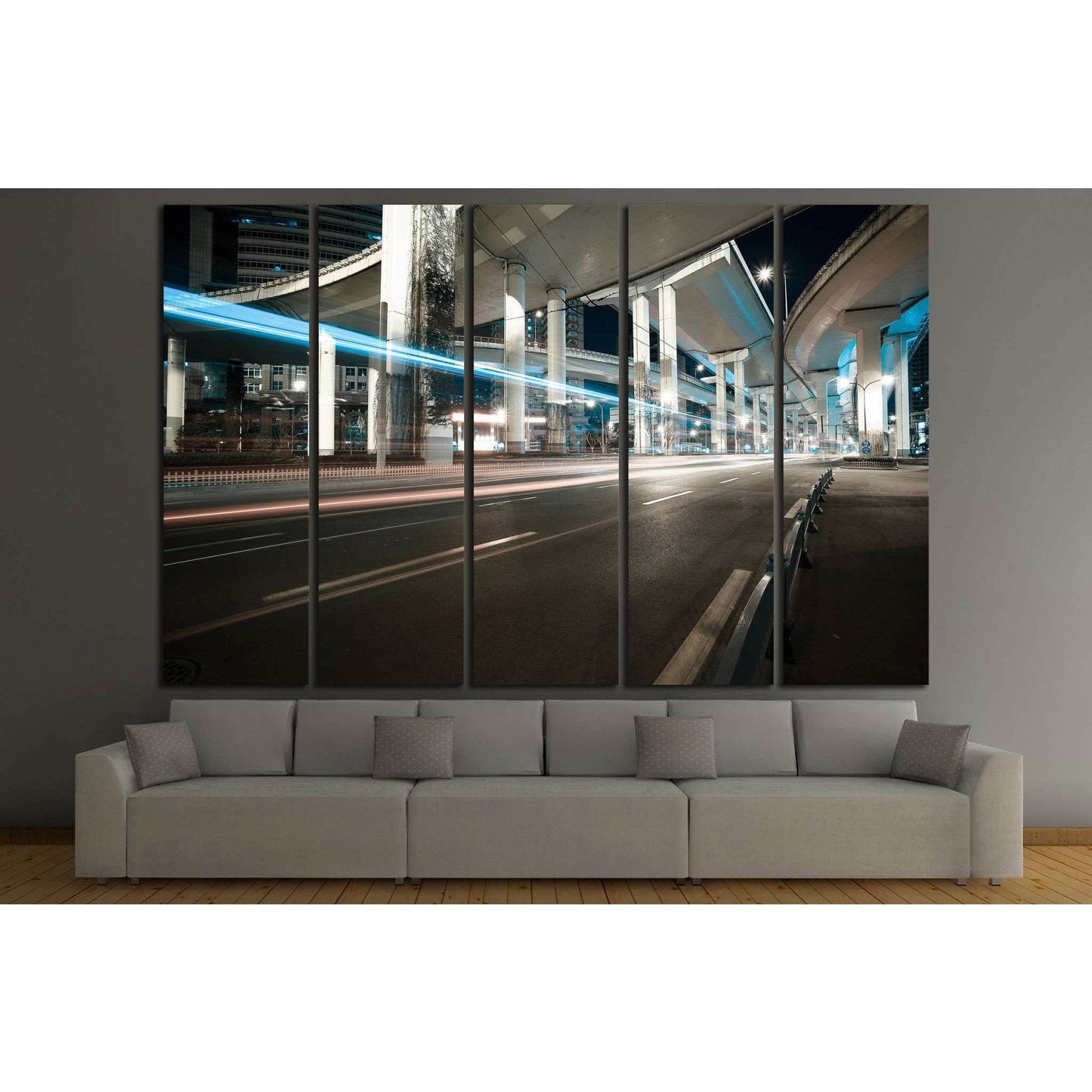City road viaduct streetscape of night scene №1434 Ready to Hang Canvas Print - Zellart Canvas Prints ALL_Products, s-1434