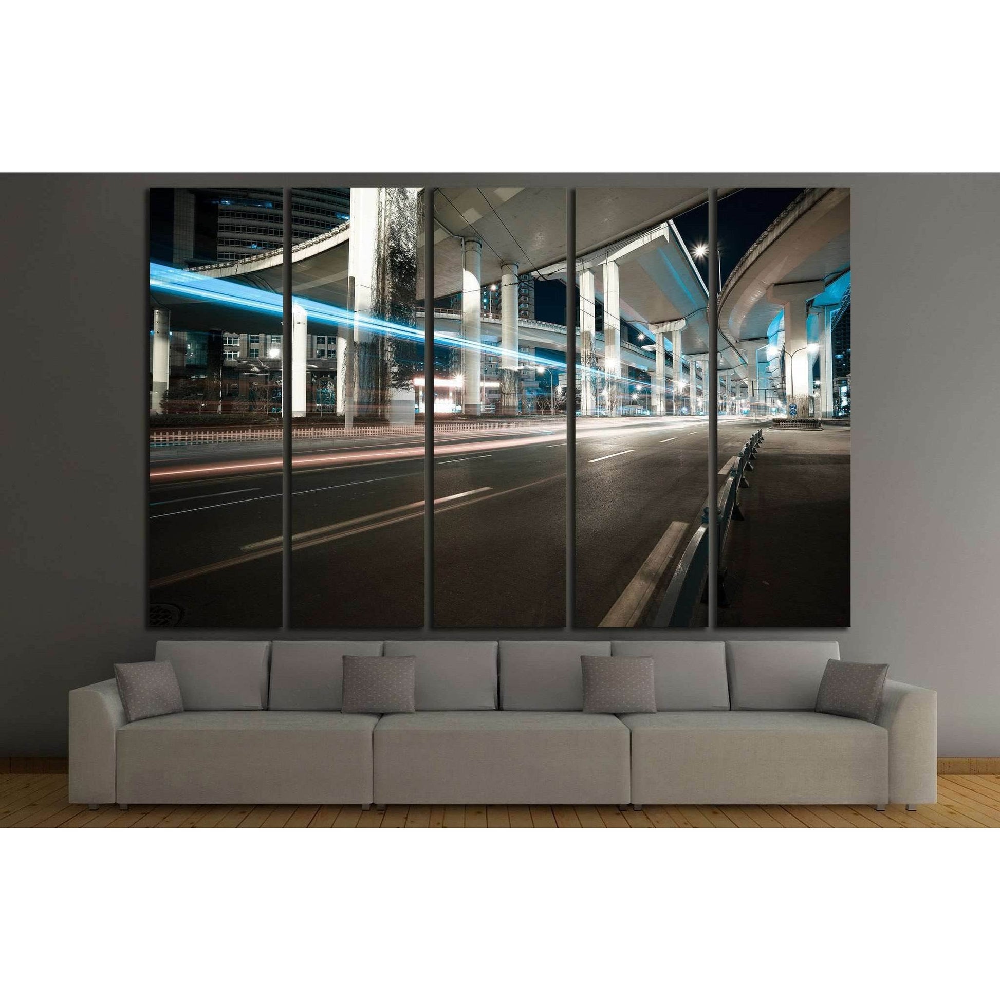 City road viaduct streetscape of night scene №1434 Ready to Hang Canvas Print - Zellart Canvas Prints ALL_Products, s-1434